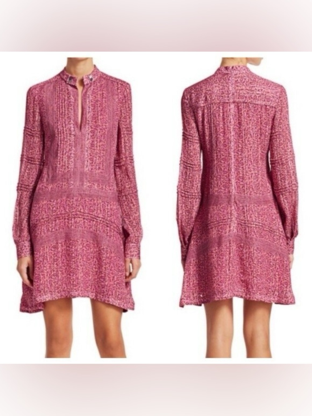 Derek Lam 10 Crosby Floral Shift Dress Sz 2 Mini Pink Fuchsia Lace Long Sleeve